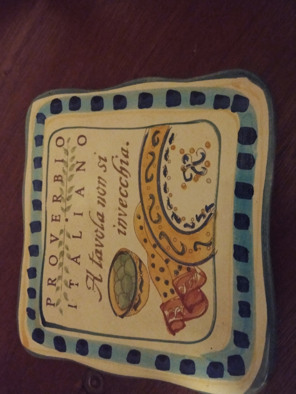 Hand-Painted Ceramic Trinket Dish in Yellow, Blue & Green